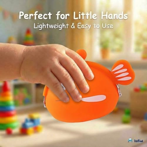 Image of FunBlast Cute Fish Shape Silicone Coin Purse for Kids & Adults - Mini Pouch for Coins, Earphones, Keys & Small Essentials, Aesthetic Pouches for Girls & Women - 12 X 9.5 X 3 Cm (Orange)