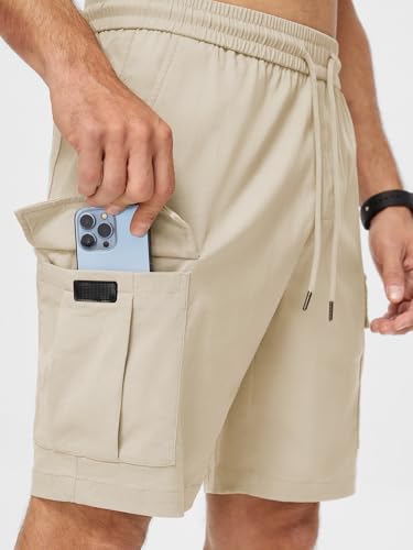 Image of JMIERR Men's Casual Stretch Cargo Shorts | Drawstring Elastic Waist, Multi Pockets, Summer Work Short, Classic