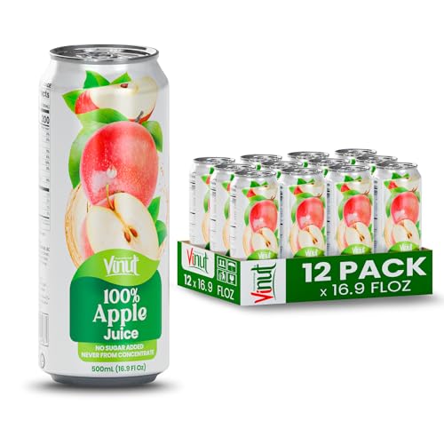Image of VINUT 100% Apple Juice, No Added Sugar, Not From Concentrate, 16.9 fl oz (500 mL) Can, Pack of 12