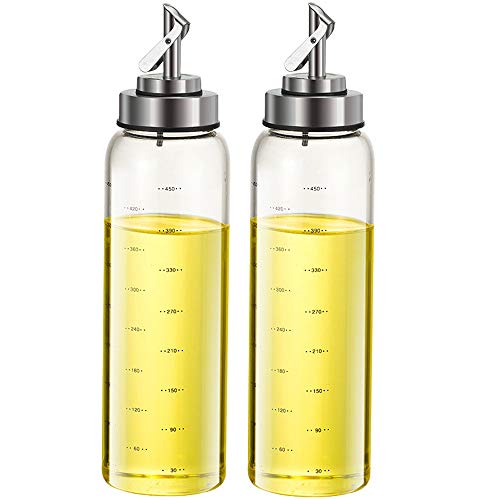 Olive Oil Dispenser Bottle,Automatic opening and closing oil pot,17 Ounce Cooking Oil Cruet Glass,No Drip,Big Oil and Vinegar Dispenser, Lead-Free Glass Oil Dispenser for Kitchen (2 Pack 17 OZ)