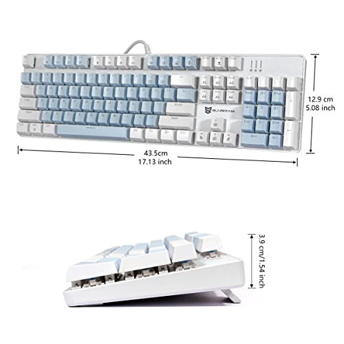 Image of Merdia Full Size Wired Mechanical Gaming Keyboard | Blue Switch Led Backlit 104 Keys US Layout Mechanical Computer Keyboards | Hot Swappable Blue & White Keycaps Light Up PC Gaming Keyboard