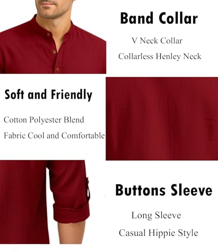 Image of Zombom Men's Cotton Blend Kurta Shirt with Full Sleeves Mandarin Collar Neck Solid Pattern for Men Regular Fit Ethnic Wear Casual Festive Top Modern Style | Cotton Shirt for Mens
