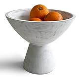 Fairwood Way - Whitewash Pedestal Bowl - 8 Inch, Wide Whitewash Footed Bowl as Fruit, Key, Decorative, Candy Holder or Centerpiece, Wooden Bowl Decorative for Kitchen, Dining Table & Home Accessories
