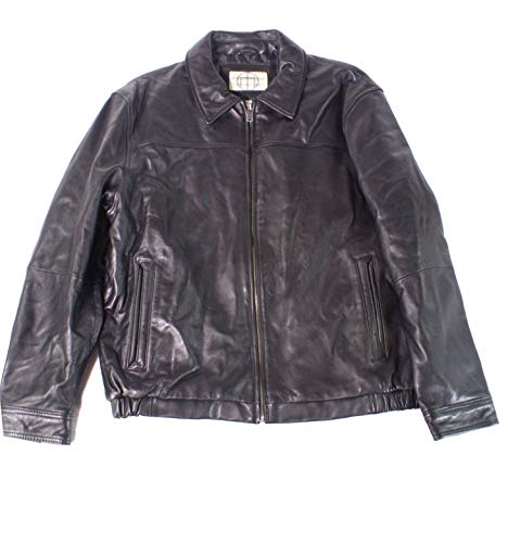 Boston Harbour Men's Leather Bomber with Shirt Collar, Black, Large