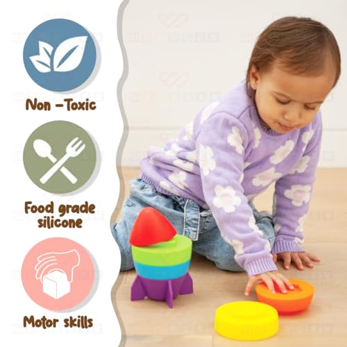 Image of Wembley Rocket Stacking Toy Soft Silicone Educational Baby Toys for 6 Months+ & Toddlers Safe, Food-Grade BPA-Free Floating Water Play Sensory Development Shape Sorting Early Learning, Multicolor