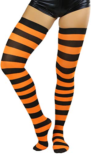 Image of ToBeInStyle Women's Vibrant Horizontal Wide Striped Thigh High Stockings