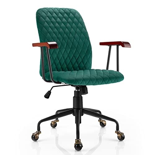COSTWAY Silla giratoria de Terciopelo, Silla de Oficina Regulable en Altura, Silla de Escritorio hasta 150 kg, sillón ergonómico de Terciopelo con Respaldo Medio, Asiento Acolchado, reposabrazos de