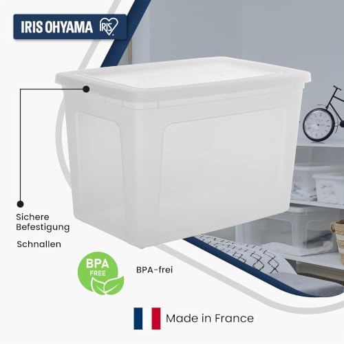 Iris Ohyama, Mehrzweck-Aufbewahrungsbox, 70L, 4er-Set, einfaches Verschließen, stapelbar, aus transparentem Kunststoff, für Kleidung… – Ansicht 3
