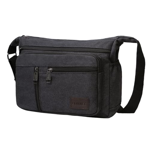 BOMKEE Sac Bandouillère Homme Sac Messenger Sac d'école Unisexe Vintage Canvas Sac Bandouliere Hommes Imperméable Pochette Téléphone pour Voyage Loisir Sport (Noir)