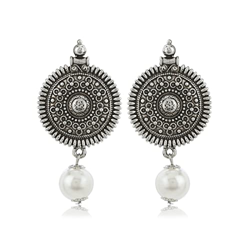 Estele Oxidized Silver Plated Sun Shape With White Pearl Drop earrings for Women, Girls (B08CPX9YF8) Amazon Price History, Amazon Price Tracker