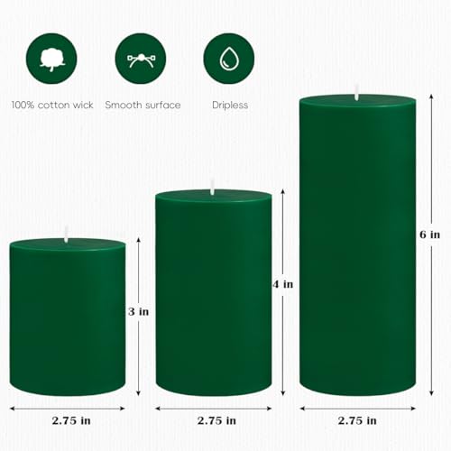 3 Packs Different Size Green Pillar Candles, Unscented Dripless 2.75x3, 2.75x4, 2.75x6 Inch Colored Cylinder Candles for Home Power Outage Dinner Table St. Patrick's Day Decoration by Haoson - Used condition - Image 6