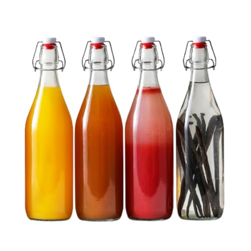 Image of Glassbunny Glass Bottle with Swing Cap 1000 ml Leakproof Airtight Flip Top 1 Litre Bottle with Stopper for Beverages Oil Vinegar Soda Kefir Beer Juice Fridge Water Bottles Pack of 4