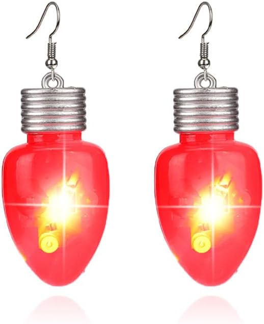 Christmas Earrings Light up Bulb Dangle Drop Earrings LED Red Bulb Earring Xmas Festive Holiday Party Jewelry for Women