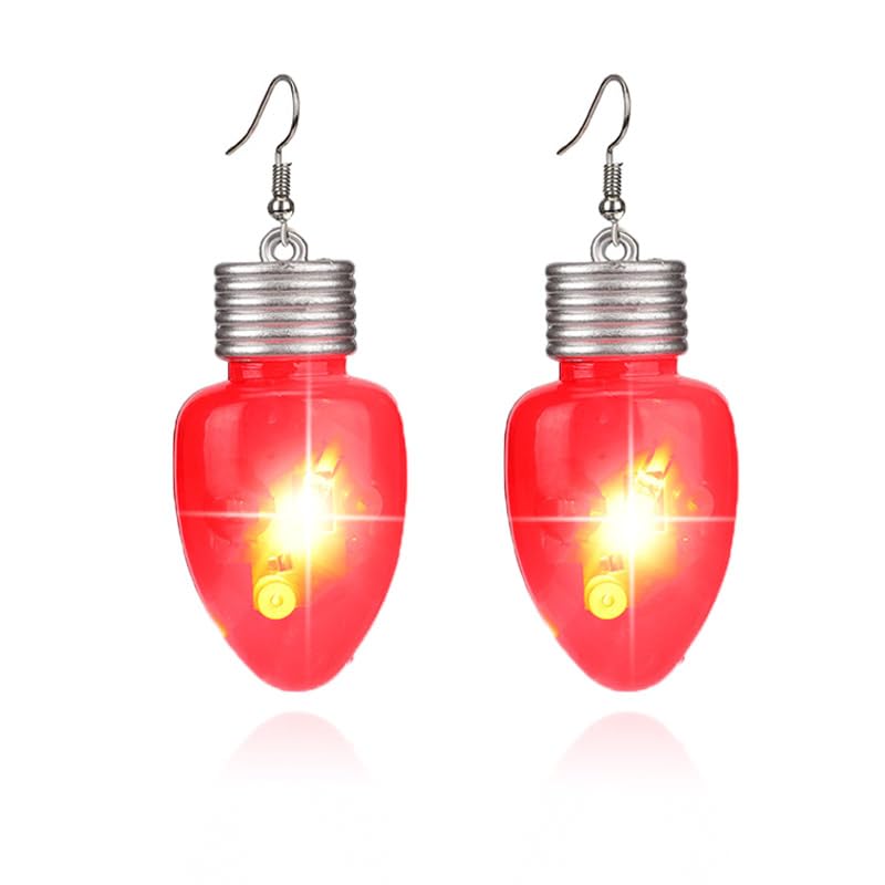 Christmas Earrings Light up Bulb Dangle Drop Earrings LED Red Bulb Earring Xmas Festive Holiday Party Jewelry for Women