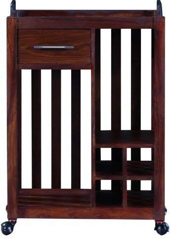 Mp Wood Furniture Modern Rectanular Polished Honey Look Finish Sheesham Wood Bar Trolley (35x60x85 cm)