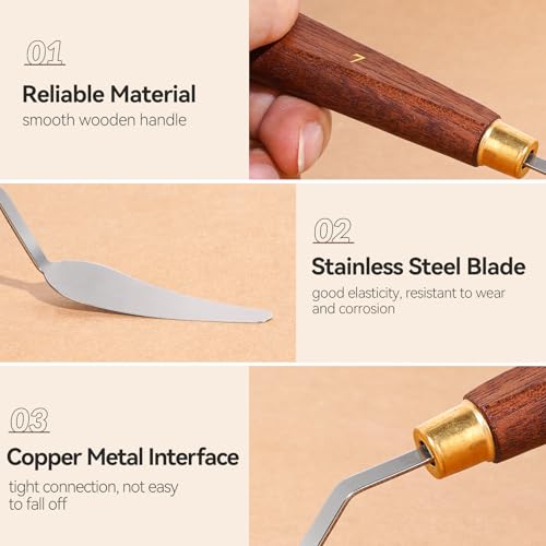 Image of Palette Knife Set Stainless Steel Spatula palette knife for oil painting acrylic painting, Lightwish Painting Knife with Wood Handle for Artist Painting supplies (3)