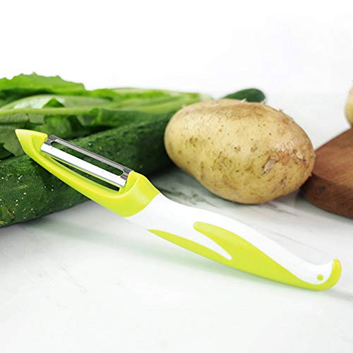 2 Pezzi Pelaverdure Girevole Multifunzionale, Peeler Frutta in Acciaio Inossidabile, Dritto Pelapatate, Multifunzione Tagliaverdure e Affettaverdure (Verde) - immagine 4