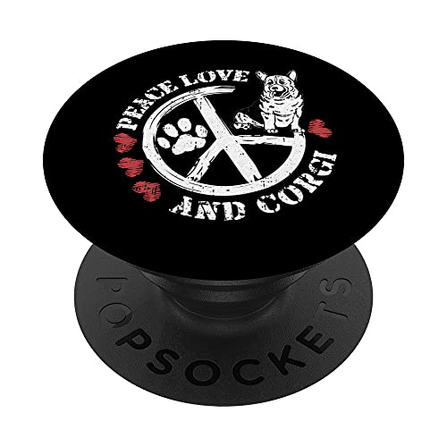 Peace Love Corgi Dog Cute Paw Print Puppy Doggie Pet Lover PopSockets PopGrip Intercambiabile