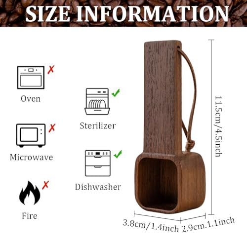Image of Supvox Wooden Coffee Bean Spoon Measuring Cup Ground Coffee Spoon, Natural Wood Square Shape Kitchen Spoon for Condiments, Seasoning, Dry or Wet Use, 10g Capacity