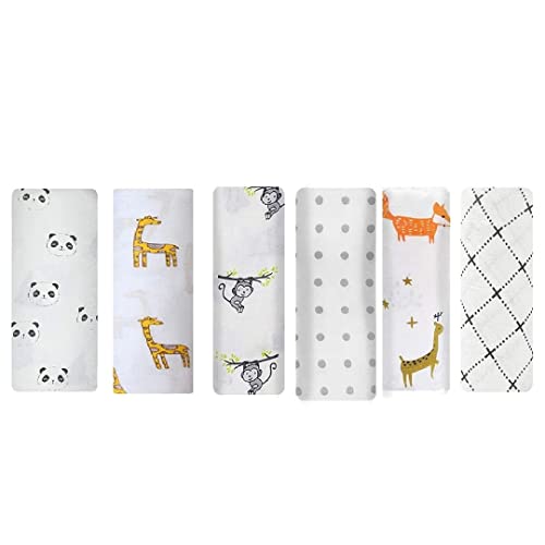Image of swaddle blanket for 1 year baby Pure Cotton Muslin Baby Swaddle Blanket, Swaddle for Newborn Baby Super Soft Cotton Receiving Wrapper Cloth, Stroller Cover-Pack of 6 with Size 120X100 CM -Animal Love