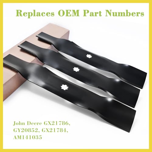 AM137757 GX21784 48 inch Mower Mulching Blade For John Deere 48 inch mower blades Replace John Deere D140 E140 D160 E160 E170 E150 LA145 LA140 LA155 155C 48" Deck GY20852 AM137757 AM141035 (3Pack) — view 2