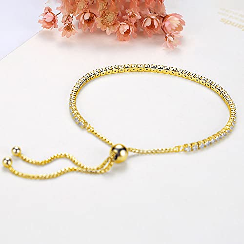 VQYSKO Tennis Bracelets for Women 3mm Cubic Zirconia Gold Plated/White Gold/Rose Gold, Adjustable Bracelets, Great Gifts for Mom/Mother's Day/Anniversary/Birthday/or Wedding Celebration4