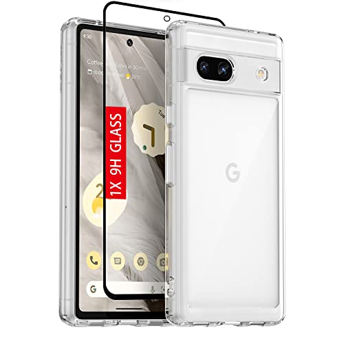 for Google Pixel 7a Case: with [Tempered Glass Screen Protector][Built-in 4 Airbags][Not-Yellowing] Military-Grade Shockproof Protective Phone case for Google Pixel 7a, Crystal Clear