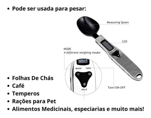 Balança Digital Cozinha Alta Precisão 1g Até 10kg + Balança Colher Inox Digital Cozinha Para Medição
