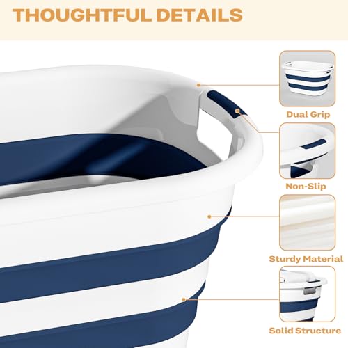 43L(11.5Gallon) Collapsible Laundry Basket Plastic, Pop Up Laundry hamper/Storage Container, Foldable Laundry Basket with Large Capacity,Sturdy,Space Saver (Blue, 1 Pack) - Image 5
