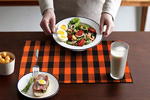 Urban Villa Placemats For Dining Table 100% Cotton Placemats 14''X20'' Over Sized Tablemats Set Of 6 Placemats Orange/Black Color Buffalo Check Tablemats For Family Dinners Wedding Parties Placemats #TOP3