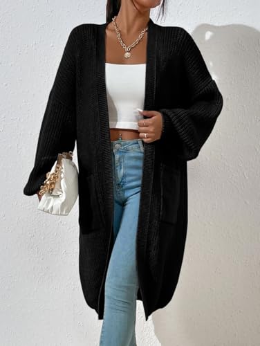 Image of LIGHT DOT Women's Winter Midi Cardigan Sweater Long Sleeve Sweater Coat (Black, L)