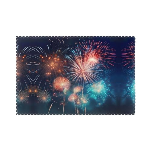 Fireworks Print Placemats Set of 6 Outdoor Placemats Washable Place Mats for Dinner Party Table Decor