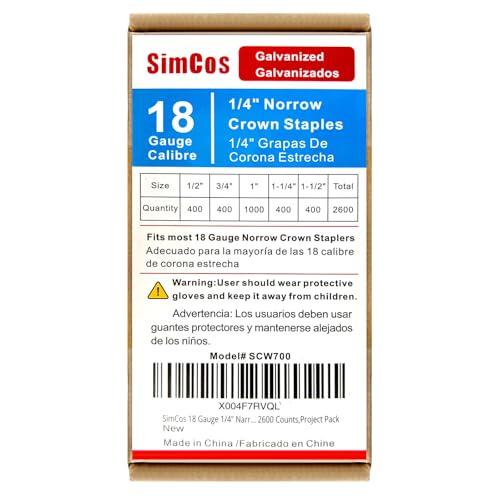 Image of 18GA 1 /4 inch Narrow Crown Staples 1 /2 inch,3 /4 inch,1 inch,1-1 /4 inch,1-1 /2 inch,2600 PCS | Galvanized Coating Resists Rust for Indoor Woodworking & Decoration for 18GA 1 /4 inch Crown Electric Staplers and Staple Guns