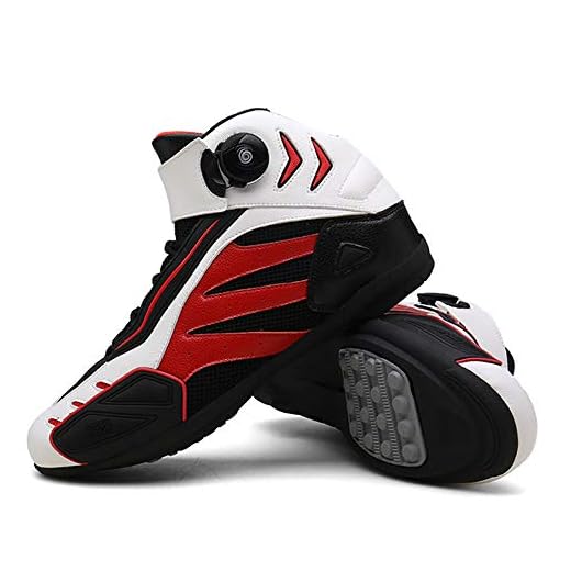 MRDEAR Motorradschuhe Herren Sommer, Motorrad Schuhe Sneaker, Mikrofaser Motocross Stiefel Kurze Ankle Boot Leichte Atmungsaktives Sportschuhe mit Gangverstellung (Rot weiß,45 EU)