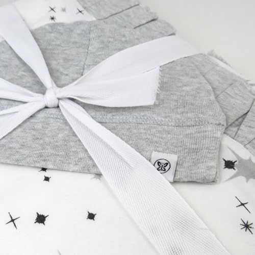 HonestBaby Knit Stroller Blanket with Trim detail and Baby Hat 100% Organic Cotton for Infant Boys, Girls, Twinkle Star Gray (2-pack), One Size2
