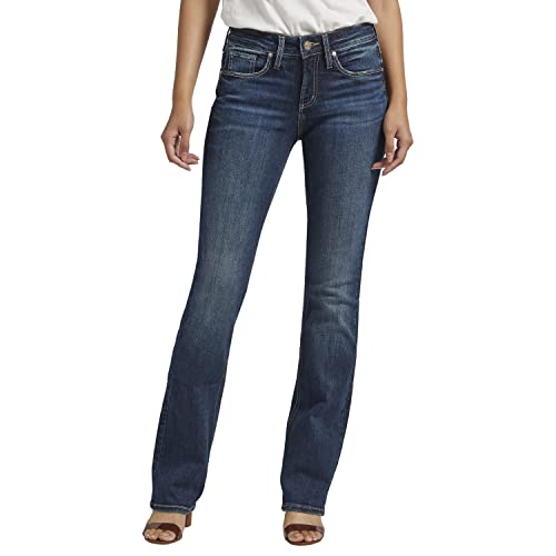 Silver Jeans Co. Women's Suki Mid Rise Curvy Fit Slim Bootcut Jeans, Med Wash EKC385, 25W x 31L
