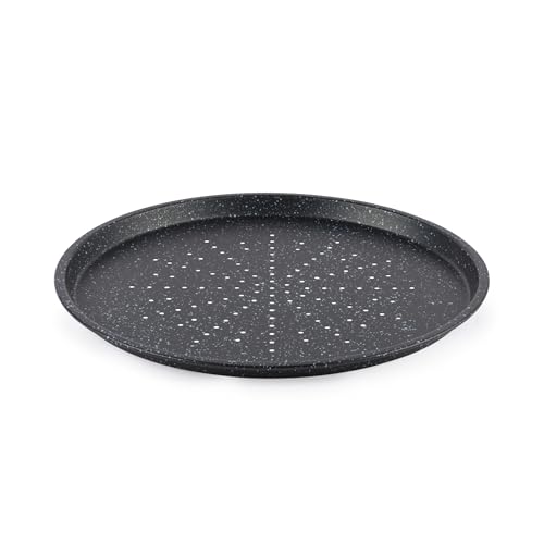 Salter COMBO-8103 Megastone Non-Stick Pizza Pan - Set Of 2 Carbon Steel Pizza Trays 11Ø/29cm Perforated Base For Even Cooking & Extra Crisp Easy Clean Lightweight Baking Sheet Oven Safe To 220C