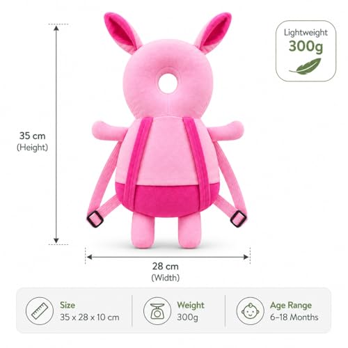 Image of GLUN Baby Cute Rabbit Soft Cushioning Fall Protector Backpack Pack of 1 Pink Colour, Adjustable Shoulder Belt, Head Protection Back for 6-12 Month Toddler Babies