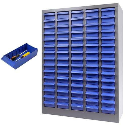 Part Cabinet with 75 Drawers Nuts Bolts Screw Nail Bins Tool Storage Cabinet, ABS Material Drawer Bolt Bins Organizer for Hardware Organization Equipment Shelves Workshop, Grey