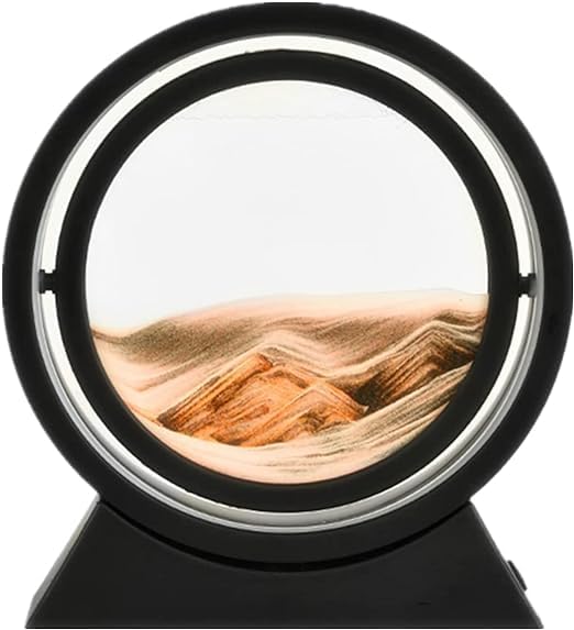 KRIVAZ Moving Sand Art Picture with LED Light,Quicksand Painting Round Glass Sandscapes 3D Deep Sea for Adult Kid Desktop Toys Dynamic Desktop Art for Home Decor and Office Party Gift (Orange)