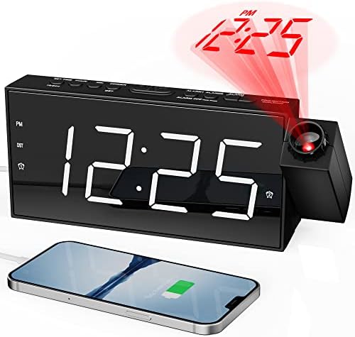 Digital Projector Alarm Clocks for Kids Bedroom,Plug-in LED Display Clock with 350° Projection on Ceiling Wall,Dual Alarms for Heavy Sleepers,Battery Backup,USB Charging Port,Easy-to-Set,Dimmer,Snooze