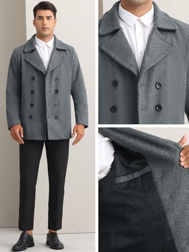Lars Amadeus Double Breasted Coat for Men's Notched Collar Formal Classic Peacoat4