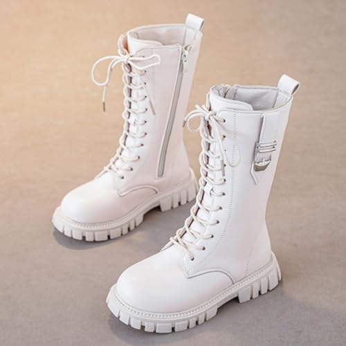 Girl's Knee High Boots Lace Up Side Zipper Combat Boots Faux Leather Non Slip Riding Boots Lug Sole Chunky Heels Shoes3