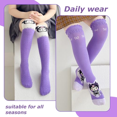 Image of 4 Pairs Knee High Socks for Girls & Women, Cute Cartoon Thicken Over Knee Stockings Cotton Long Socks Halloween Costume 15 inch