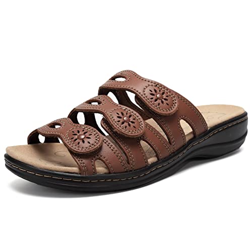 Classic Leather Women Sandals With Arch Support Adjustable Hook And Loop Slip-On Outdoor Light Weight Casual Shoes (U222Mmlx560S.et-Brown-41) #TOP23