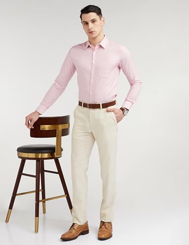 Louis Philippe Men's Easy to Iron Premium Cotton Wrinkle Resistant Slim fit Striped Formal Shirt