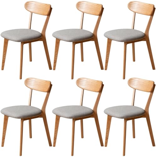 Image of 100% Solid Wood Dining Chairs,Mid Century Modern Dining Chairs with Rounded Backrest,Kitchen,Dining Room Chairs Set of 1 /2 /4 (6, Original Color Grey Upholstery)