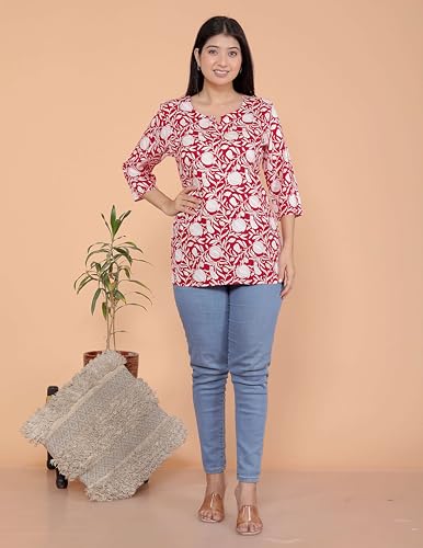 Image of Malikcraft Women's Rayon Printed Short Kurti Stylish Kurta for Women Trendy Short Kurta for Daily & Office Wear PR1