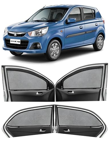 Image of Autofact Magnetic Car Sunshades Compatible with Maruti Alto K10 Old (2014 to 2022) (Set of 4) - Easy Installation, UV Protection, Keeps Car Cool (Front 2 with Zippers, Rear 2 Without Zippers)