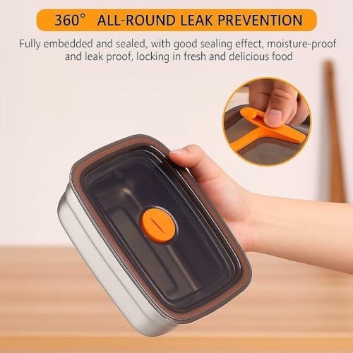 Image of HOME STOREE Fridge Storage Box 316 Stainless Steel Food Storage Containers | Food Grade, Leakproof Kitchen Organizer | Freshness Locking, Microwavable & Freezer Safe, Silver With Lid (1000 Ml 3PCS)